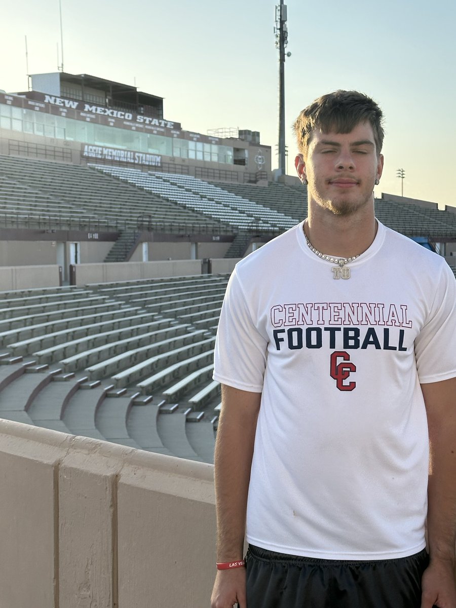 TylerOverstree7's tweet photo. Thank you to @NMStateFootball for having me out today for camp and to tour the Campus and facilities. It was a great day. Like what I saw. @TaylorMazzone1 @CoachHen_1 @DCobb27 @jbmorriscoach @Coach_TSanchez @Cehsfootball @CoachThiele @Coach_ATaylor @KamrynBennett @BrandonHuffman https://t.co/3VMc01gzwu