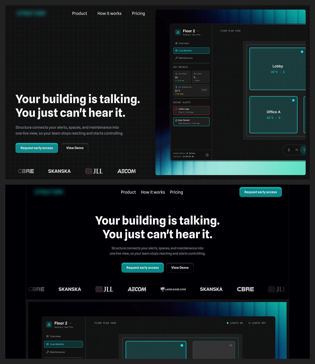 mmaung____'s tweet photo. hero layout explorations for a landing page.

still finetuning, thoughts? https://t.co/VGoHOqBNgH
