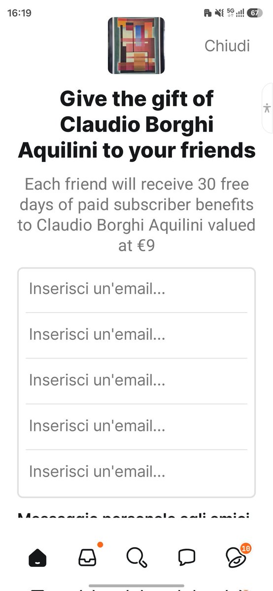 Rug_1001's tweet photo. @ClaudioBorghi Substack mi ha mandato degli sconti per abbonarsi al suo canale, che posso trasmettere via email.
Giro a lei e alla community: se volete segnalarmi degli indirizzi email in pvt, vi mando lo sconto. https://t.co/u1BisFe0Ph