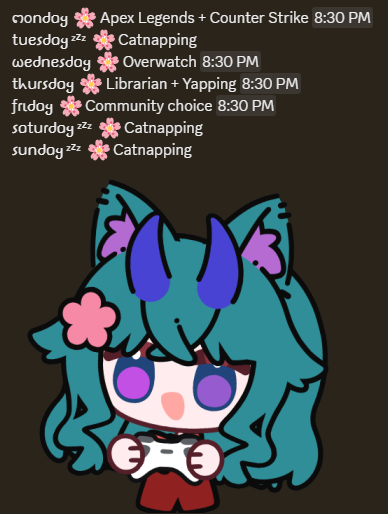 HikoMegami's tweet photo. 🌸New Stream Schedule🌸
❧ 15/06 - 21/06 🐈
❧ https://t.co/E9BhJPKqgU
❧ #Vtuber #VtuberEN #megamihiko 

(Time is shown in CEST) https://t.co/ACjhzZf0gq