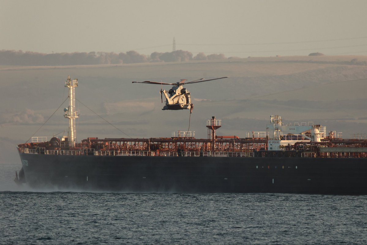 GenGJenkinsRM's tweet photo. Overnight, Royal Marines Commandos of the @RoyalNavy were involved in the interception of a shadow fleet vessel. They were supported by @HMSSutherland, @HMSLedbury and the Maritime Air Group.

Mission success thanks to the skills, bravery and professionalism of our people. https://t.co/jwde56O5lA