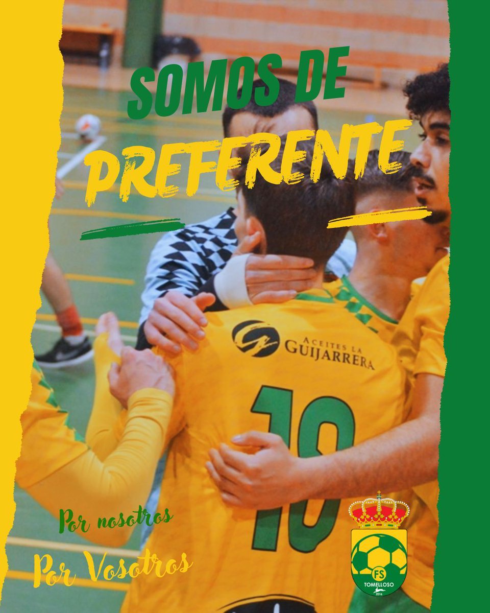 Tomellosofs's tweet photo. 💚💛 ¡OFICIAL!

El Tomelloso F.S. continuará una temporada más en Preferente. ✅

El ascenso del Sierra San Vicente a Segunda División B evita los arrastres de categoría y certifica nuestra permanencia para la temporada 2026/27.

#TomellosoFS #PorNosotrosPorVosotros https://t.co/s3VjeweQeN