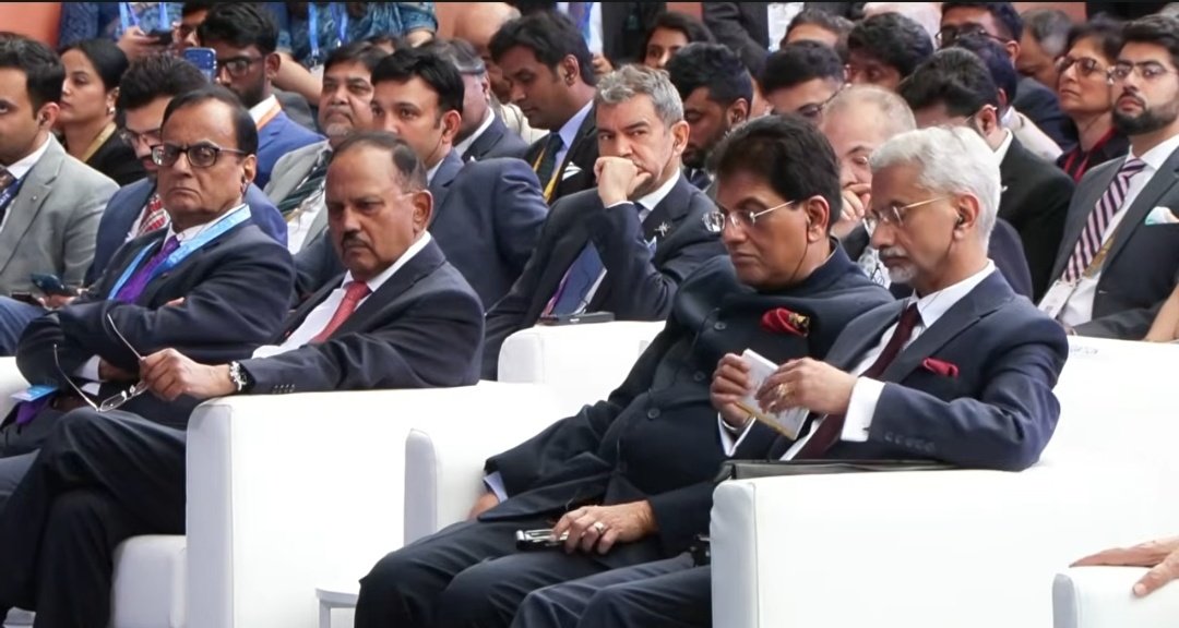 sidhant's tweet photo. EAM Dr Jaishankar,  Trade Minister Piyush Goyal,  NSA Ajit Doval at Bharat Innovates summit in Nice, France https://t.co/Mb8YptryvR
