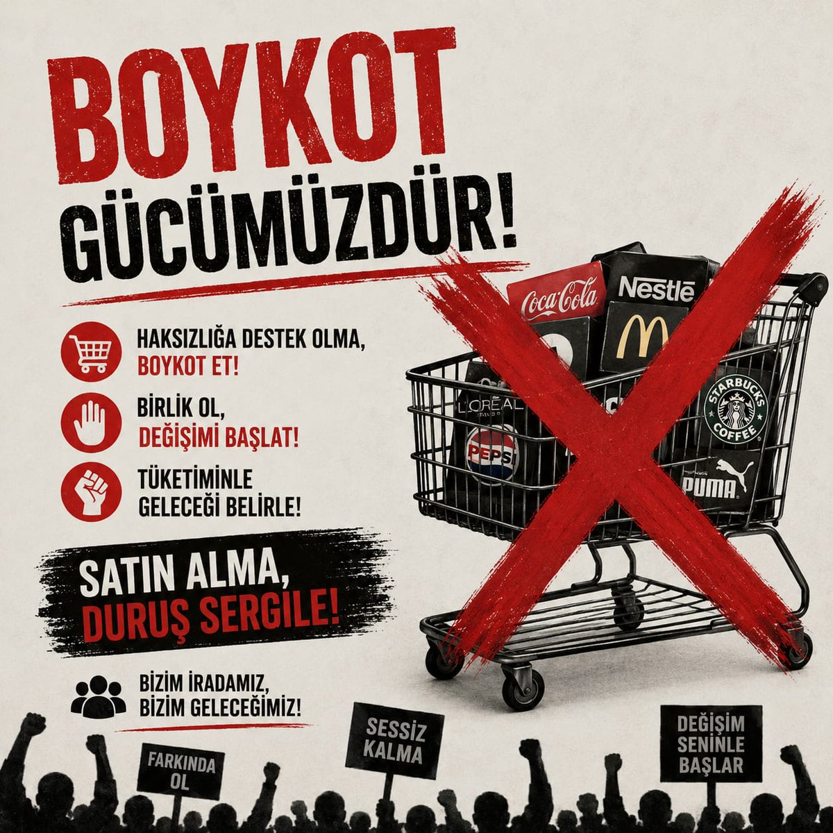 muzohancer's tweet photo. BOYKOT BİR TEPKİDİR
Boykot, vicdan sahibi insanların haksızlığa karşı sessiz kalmamasıdır.
Bir ürün almamak küçük bir tercih gibi görünse de, milyonlarca insan aynı kararı verdiğinde büyük bir etkiye dönüşebilir.
Unutma: 🛑 Her alışveriş bir tercihtir. 🛑 Her tercih bir mesajdır. https://t.co/pD27igc4Kr