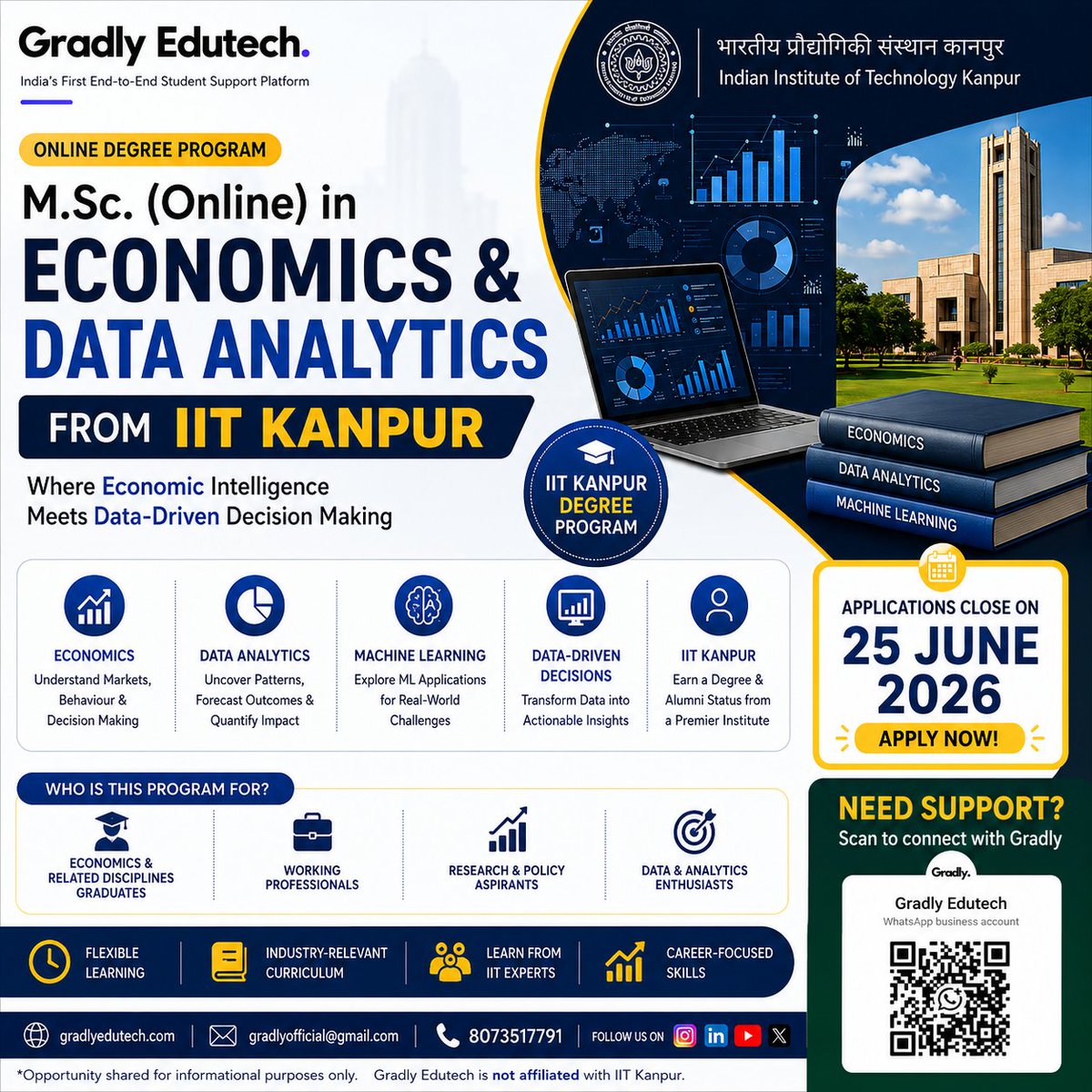gradlyofficial's tweet photo. Build expertise at the intersection of Economics + Data Analytics with the https://t.co/SGvleO5rCy (Online) in Economics & Data Analytics from IIT Kanpur
Apply by: 25 June 2026
Follow @gradlyofficial for end to end support
#IITKanpur #DataAnalytics #Economics #Masters #Gradly https://t.co/dkTicipAyW