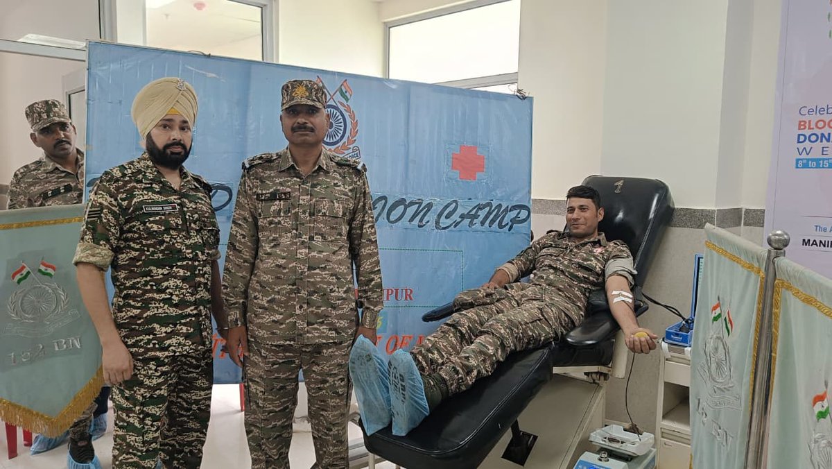 commandant152's tweet photo. World Blood Donor Day | 14 June 2026

On the occasion of World Blood Donor Day, troops of Dett/152 Bn CRPF donated blood at RIMS, Imphal. This noble gesture reflects CRPF’s commitment to humanitarian service and nation-building, helping save lives, support community. https://t.co/xHHlkfn8R3