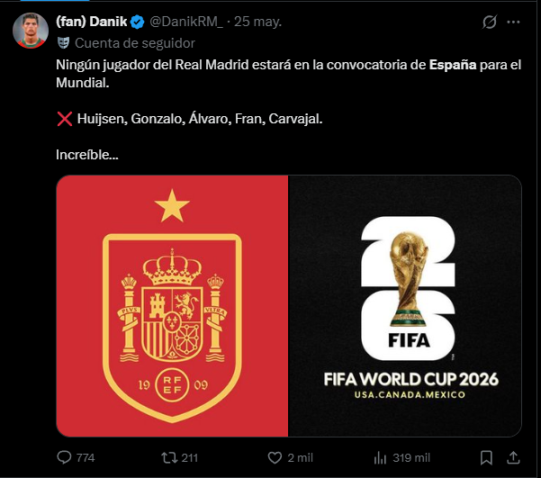 IGaunth's tweet photo. @DanikRM_ Increible que no convoquen a nadie del madrid para la seleccion eh. https://t.co/usvTeprj2r