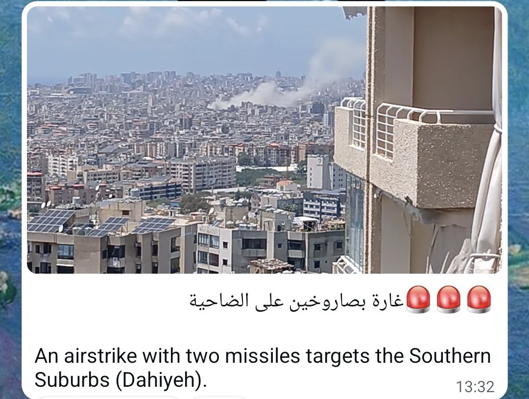 kataraluvr's tweet photo. israel just bombed the southern suburb of Beirut https://t.co/Yn4HU2ghmM