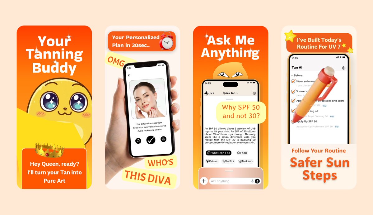 AmnaBatool56773's tweet photo. Appstore Screenshots Design | Figma
.
The screens highlight personalized plans, quick skincare tips, interactive Q&amp;A, and a guided routine for safer sun exposure—all presented with bold colors, playful visuals, and user-friendly design
.
#screenshot #figma #appstore #design https://t.co/s1WL97o2sn
