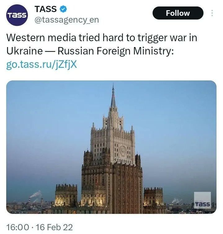 DarthPutinKGB's tweet photo. OTD in 1941, 8 days before the invasion, Soviet "news" agency @tassagency_en dismissed Churchill's warning of an imminent nazi attack on the USSR as "clumsy imperialist propaganda".

Imagine them doing that today again, also 8 days before an invasion. https://t.co/2SlZehq6Eo
