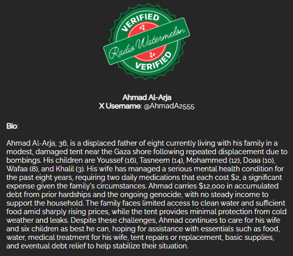 RadioWatermelon's tweet photo. 🚨Campaign manager needed🚨

Ahmad Al-Arja's Family
#VerifiedByRadioWatermelon
If anyone can help by opening a campaign 
It would be a tremendous help to this family https://t.co/5HHLPdmaL4