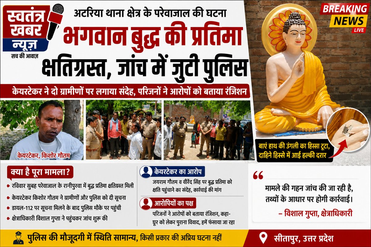 NareshguptaR's tweet photo. अराजक तत्वों ने खंडित की बुद्ध प्रतिमा गांव में तनाव क्षेत्राधिकारी सहित अटरिया पुलिस ने संभाली कमान सीतापुर सिधौली के अटरिया थाना क्षेत्र का प्रकरण @Uppolice @sitapurpolice @dgpup @adgzonelucknow @dm_sitapur @myogiadityanath @UPGovt @Igrangelucknow @igrangeayodhya @InfoDeptUP https://t.co/3F6QtrRrXN