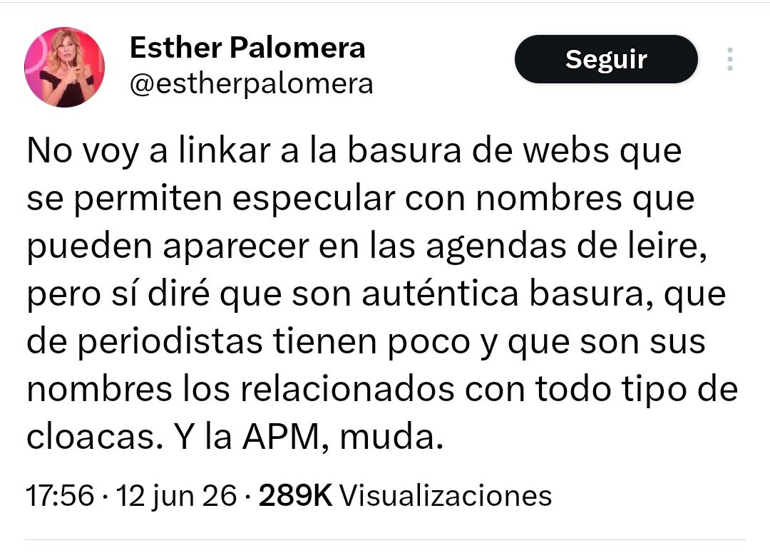 NataliaPastor's tweet photo. Excusatio non petita,accusatio manifesta.
Que Esther Palomera está en la lista de los 60 de las agendas de Leire, ni cotiza. Arrastrada hasta el final. https://t.co/nCpwrA2epk