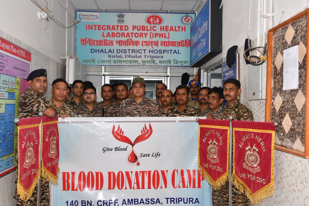 crpf140bn's tweet photo. Blood donation camp was organised by 140 Bn, CRPF at Kulai Civil Hospital on the occasion of World Blood Donor Day 14th June 2026. https://t.co/IWC4TgwdLM