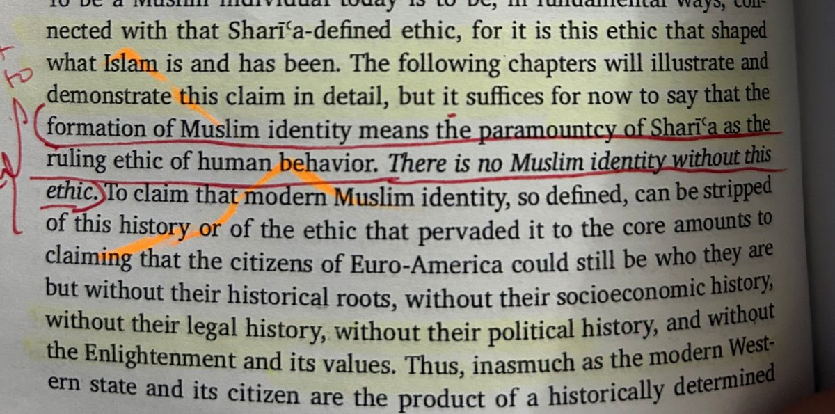 _shershahhkhan_'s tweet photo. “the formation of Muslim identity means the paramountcy of Shari'a as the ruling ethic of human behavior. There is no Muslim identity without this (Shar'i) ethic.”

hallaq, the impossible state, p. 70 https://t.co/MXX27Wnpeb