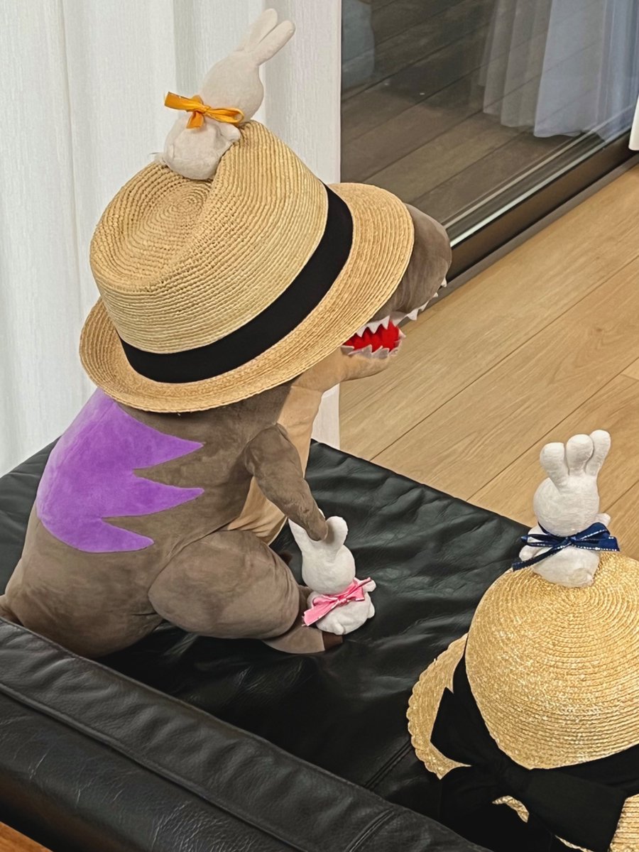 tabashirasu's tweet photo. ちょっと遠出して、麦わら帽子を買いに行きました。帰って恐竜に被せたらお似合いでした( ˘ω˘ )♡ https://t.co/LxaZrLE8zo