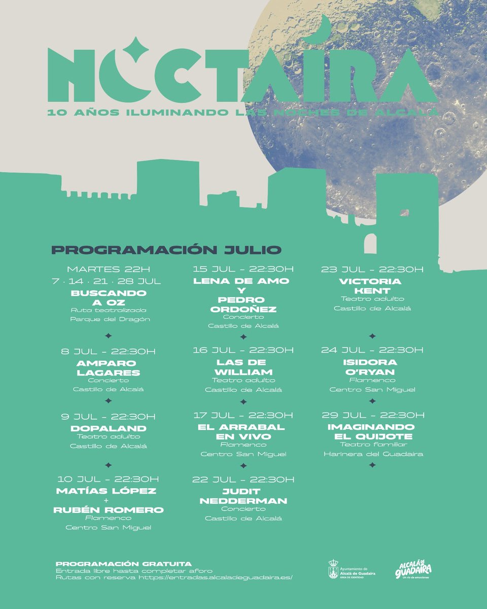 turismoguadaira's tweet photo. 🌙 NOCTAÍRA 2026 ✨

🔟 La décima edición de Noctaíra vuelve con conciertos, rutas, teatro, flamenco, actividades familiares...

🎟 A partir de mañana se podrán adquirir las entradas para los conciertos inaugurales de David Civera y Nena Daconte.

🎫  https://t.co/VJGOQmTyVb https://t.co/uNLFg8e9oL