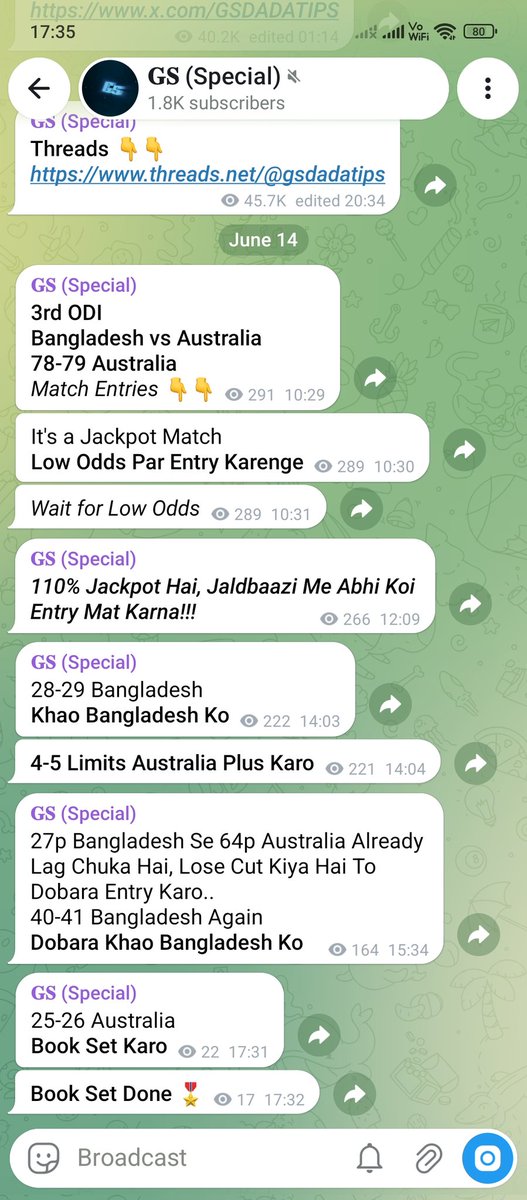 gsdadatips's tweet photo. Jackpot

#BANvAUS #BANvsAUS #AUSvBAN #AUSvsBAN #Bangladesh #Australia #BAN #AUS
#T20League #T20 #ODI #CricketPrediction #CricketJackpot #CricketBet #CricketTipster #CricketTipper #Tipster #Tipper
#IPL #LPL #BPL #T20Blast #CPL #PSL #BigBash #BBL #SA20 #ILT20 #MLC #The100 https://t.co/fFjMSbVJZm