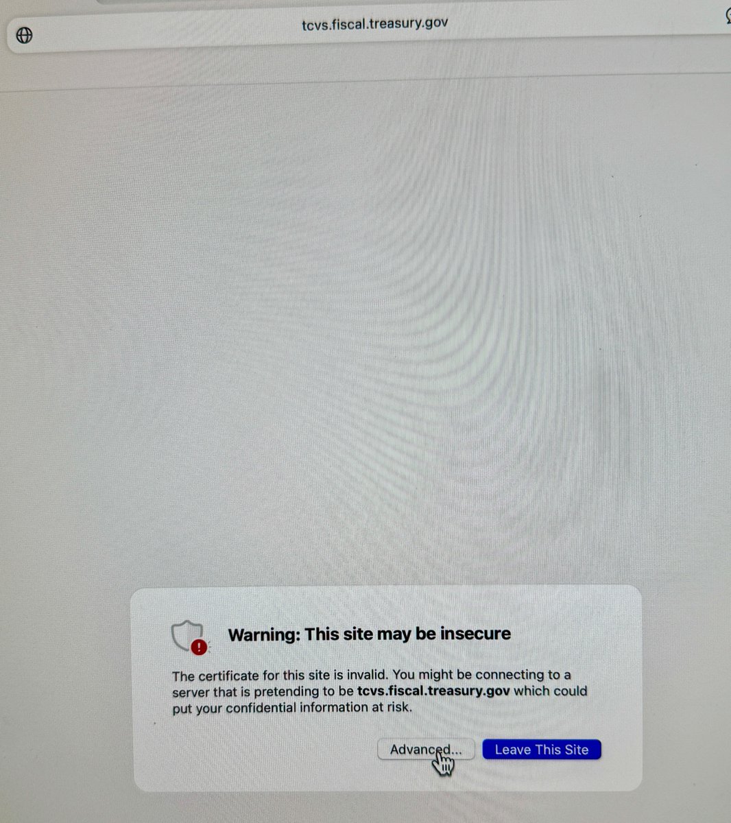 bill_herring's tweet photo. Oh, the irony. the absurdity. the insanity. the humanity of this! All those PEOPLE left insecure on the U.S. Treasury Department website! When will this end? How will it end? Dare I consider it? https://t.co/QvJe0gFr8w