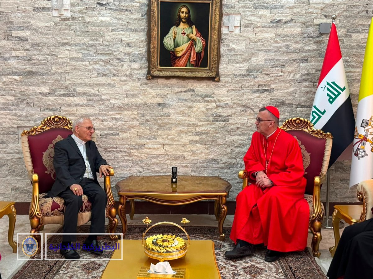 YakoElish's tweet photo. Le nouveau Patriarche de l’Eglise chaldéenne Sa Béatitude le Patriarche Paul III Nona s’est rendu aujourd’hui  à la résidence patriarcale d’été à Ankawa pour rendre visite au cardinal Louis Raphaël Sako, patriarche émérite de l’Église chaldéenne.
Le Patriarche Paul III Nona a remercié Son Éminence le cardinal Sako pour sa participation aux cérémonies d’intronisation, s’enquérant de sa santé et de son état général. De son côté, le cardinal Sako a félicité le nouveau patriarche lui souhaitant un ministère fécond et couronné de succès.
Au cours de cette rencontre, ils ont également évoqué les prochaines activités ecclésiales ainsi que la situation générale de l’Église. #ChretiensdOrient #Chaldeans