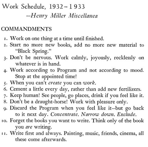 Samantharhill's tweet photo. Henry Miller's Commandments for Writing https://t.co/J577HsKXhZ