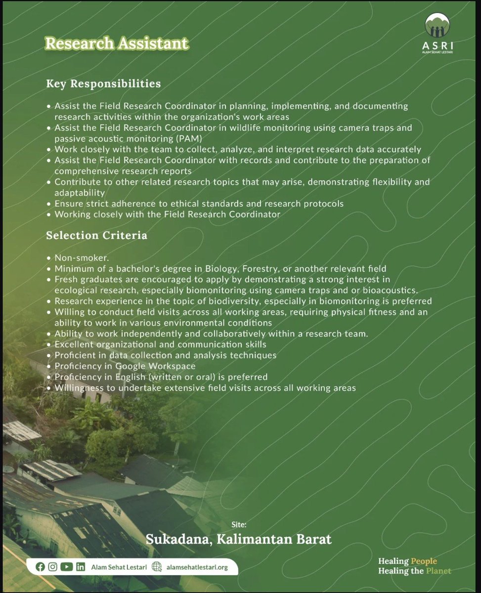 ActivePalmOil's tweet photo. ASRI
- Research Assistant - Kalimantan Barat
- Planetary Health Education Officer - Kalimantan Barat
- Business Development Officer - Kalimantan Barat https://t.co/mlXMok8HoS