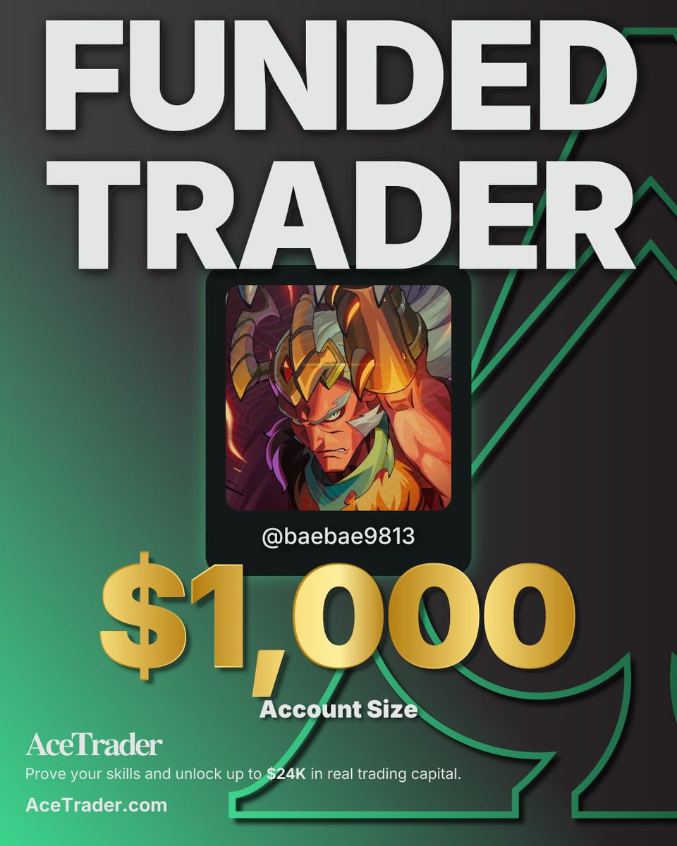 baebae9813's tweet photo. Officially funded with @AceTrader .

The challenge pushed me to stay disciplined, respect my risk rules, and trade with more patience. Excited for what’s next.

Join here with 10% off:
https://t.co/9r21ZnYsXp

#AceTrader https://t.co/agwaspZslm
