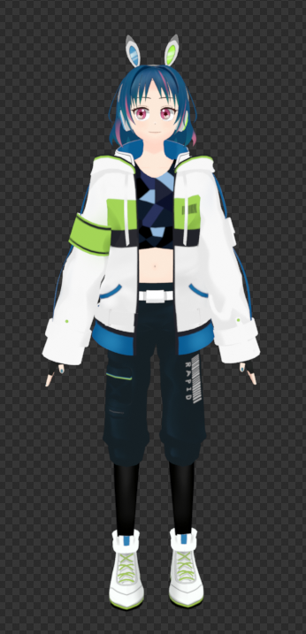 mieln_'s tweet photo. bkenderの作業としてはこれで完了！
unityに入れる直前のためアウトライン消した状態で

blender5.1使ってるんだけど、完成したモデルを360度くるくる回るのが使えなくなってしまったので、今回は静止画で… https://t.co/gfn1razorG
