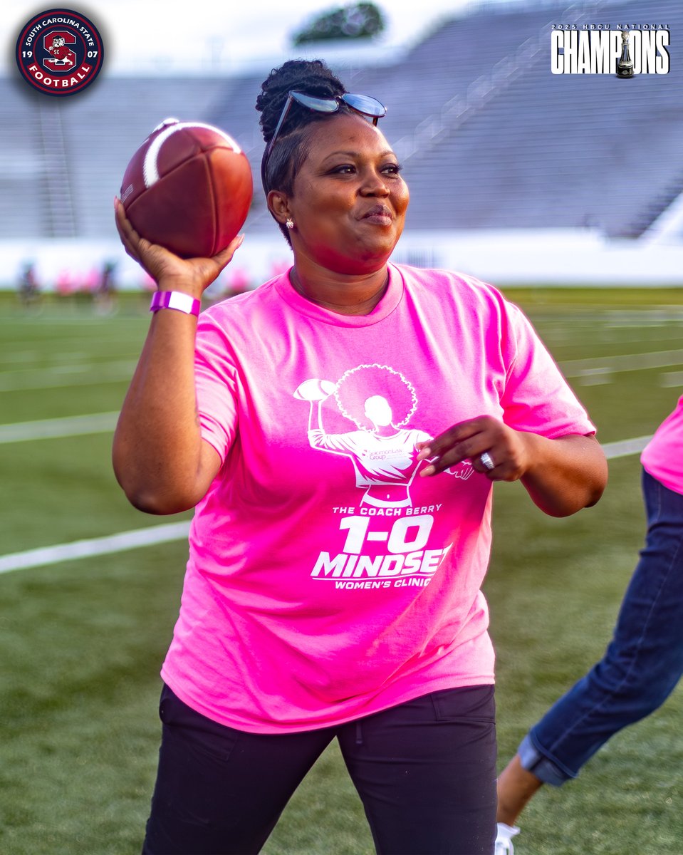 SCState_Fb's tweet photo. #GoDogs

🏈💙 That’s a wrap on the 2nd Annual Coach Berry 1-0 Mindset Women’s Clinic! 💙🏈

What an incredible day of football, fellowship, and fun! Thank you to all of the amazing ladies who came out to learn more about Bulldog Football, connect with our staff, and experience what it means to have a true 1-0 Mindset.

Your energy, enthusiasm, and support made this event a huge success. We appreciate each and every one of you for being part of the Bulldog family.

Until next year… GO DOGS!

@SCStateAthletic @MEACSports @coachberry77 
#PayTheFEE
#DigDEEP
#STATEofMind
#RaiseTheBAR
🔴🔵🐶🏈
