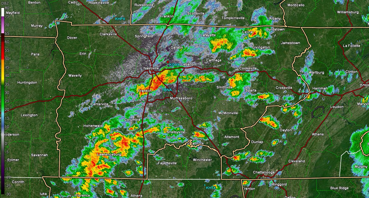 NWSNashville's tweet photo. WEATHER UPDATE - 2 PM 6/14/26  
Showers and thunderstorms are moving through Middle TN with a front this afternoon.  Some of these storms are on the stronger side, and producing lots of lightning and gusty winds. Be weather aware today! ☔️ #MiddleTNwx #TNwx https://t.co/TFWzvPRX4G
