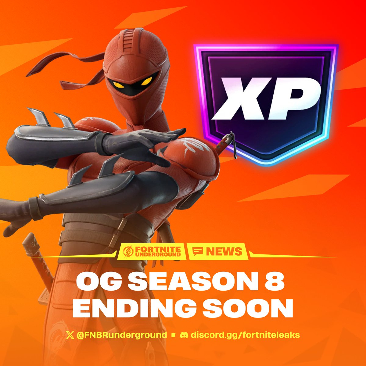 FNBRunderground's tweet photo. #Fortnite OG Season 8 ends soon 🚨 

Tilted Towers and Retail Row may be gone, but there's still time before the time skip! Complete any OG S8 Quests you may have missed to earn tons of XP and make sure to earn the Burning 'Brella before it's gone.

⏰ Ends June 25 https://t.co/O52zWRs2un