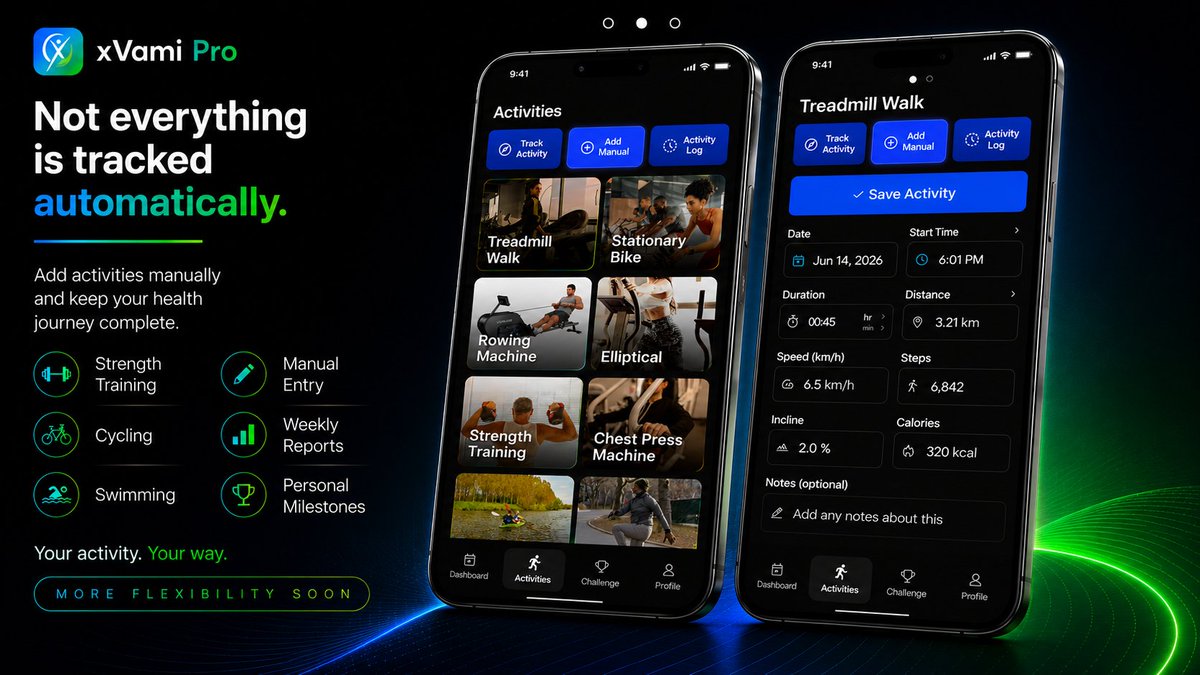 xVamiapp's tweet photo. Not everything is tracked automatically — and that’s okay. 💪

Add workouts manually in xVami Pro: strength, cycling, swimming &amp; more.

Your activity. Your way.

#xVamiPro #FitnessApp #WorkoutTracker #HealthApp #Wellness https://t.co/wMkMA0Wi2d