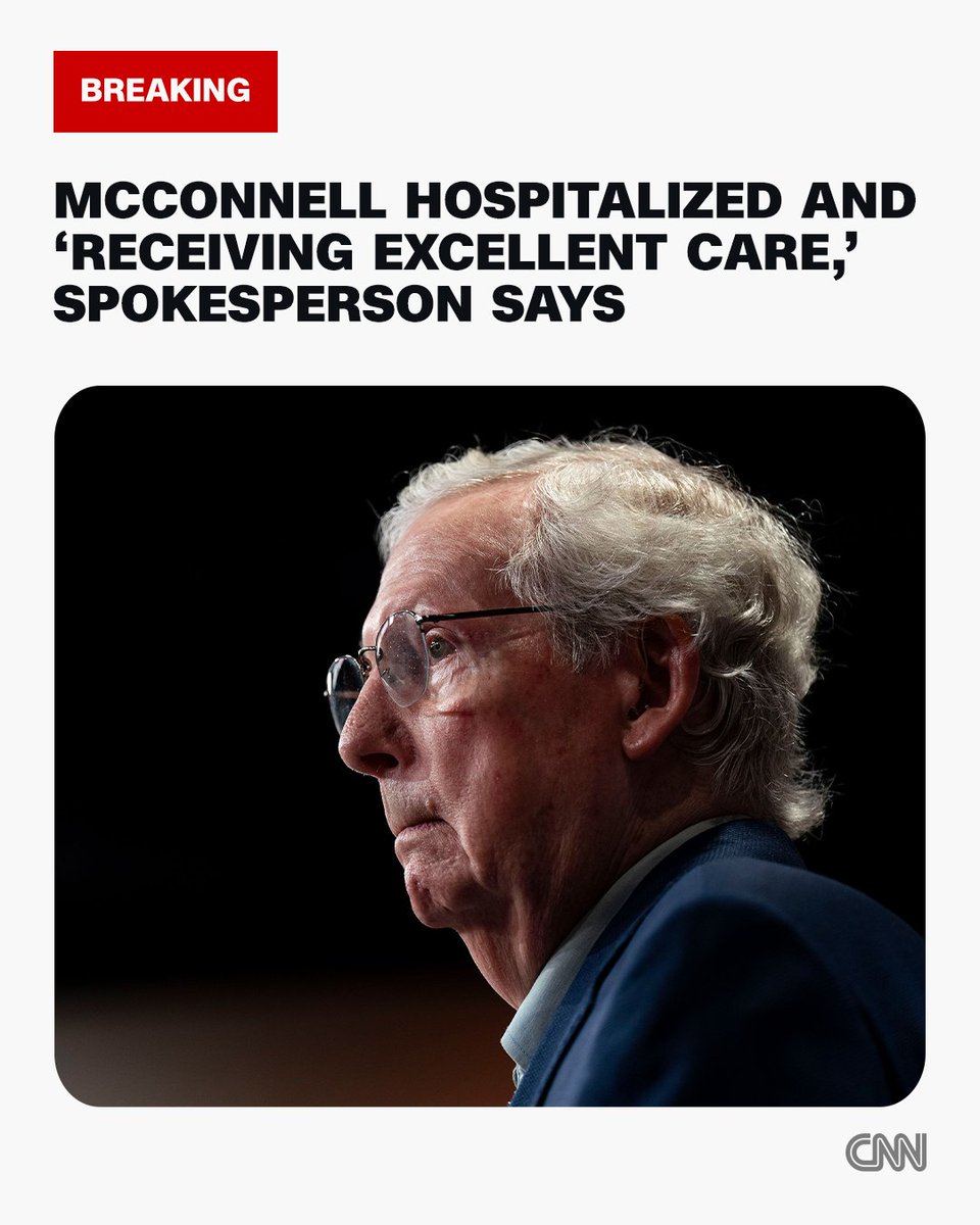 cnnbrk's tweet photo. Longtime GOP Sen. Mitch McConnell, 84, has been admitted to the hospital. The cause of his hospitalization and condition are not known. https://t.co/ZfYRElfRoW https://t.co/B3872dU2yI