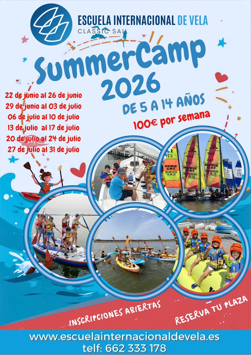 EivSail's tweet photo. ¡Ya queda menos para que empiece la aventura! Dentro de solo unos días arrancará la primera semana de nuestro 🌊 Summer Camp 2026, en El Rompido(Huelva)
Vela,Kayak,Paddle Surf y mucho más
👦👧 De 5 a 14 años
🟢 Reserva e información:
📲 662 333 178

#SummerCamp2026 https://t.co/AXjSw8dFRT