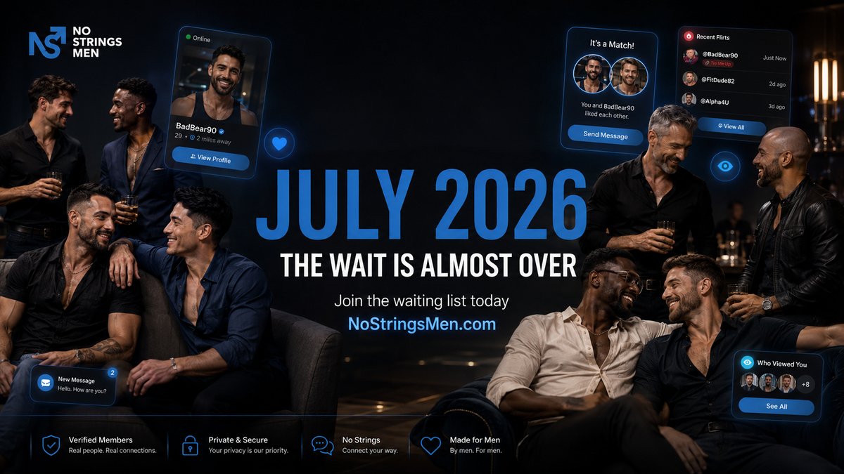 no_strings_men's tweet photo. Imagine joining a brand new dating platform on day one.

No abandoned profiles.

Every conversation is fresh.

Every connection is waiting to happen.

Just men all starting the same horny journey together.

🏳️‍🌈 No Strings Men launches this July!

Join the waiting list and get 3 months of Premium free:

https://t.co/MDLHT14V9P

Who’s claiming an OG profile? 👀
