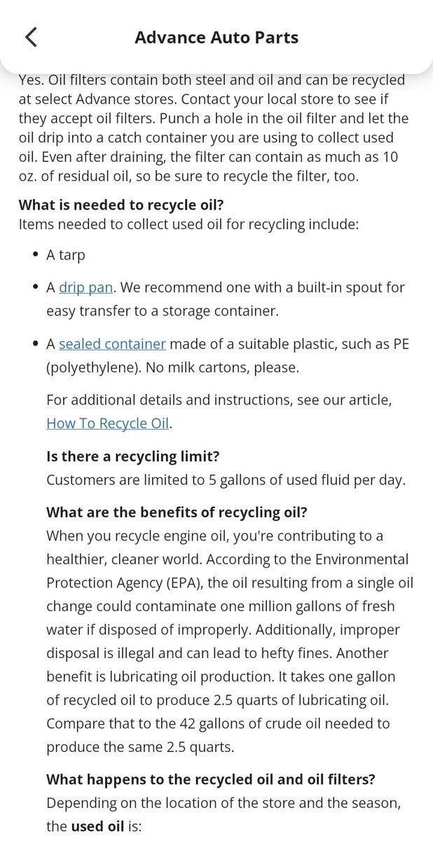 ll_mr_rush_ll's tweet photo. @AdvanceAuto please educate your team members at the odenton Maryland location about your recycled oil limit and not argue with your customers about 5 qts vs 5 gals. Then proceed to be rude and dismissive. You lost the customer congrats. https://t.co/aq6vYSoSiZ