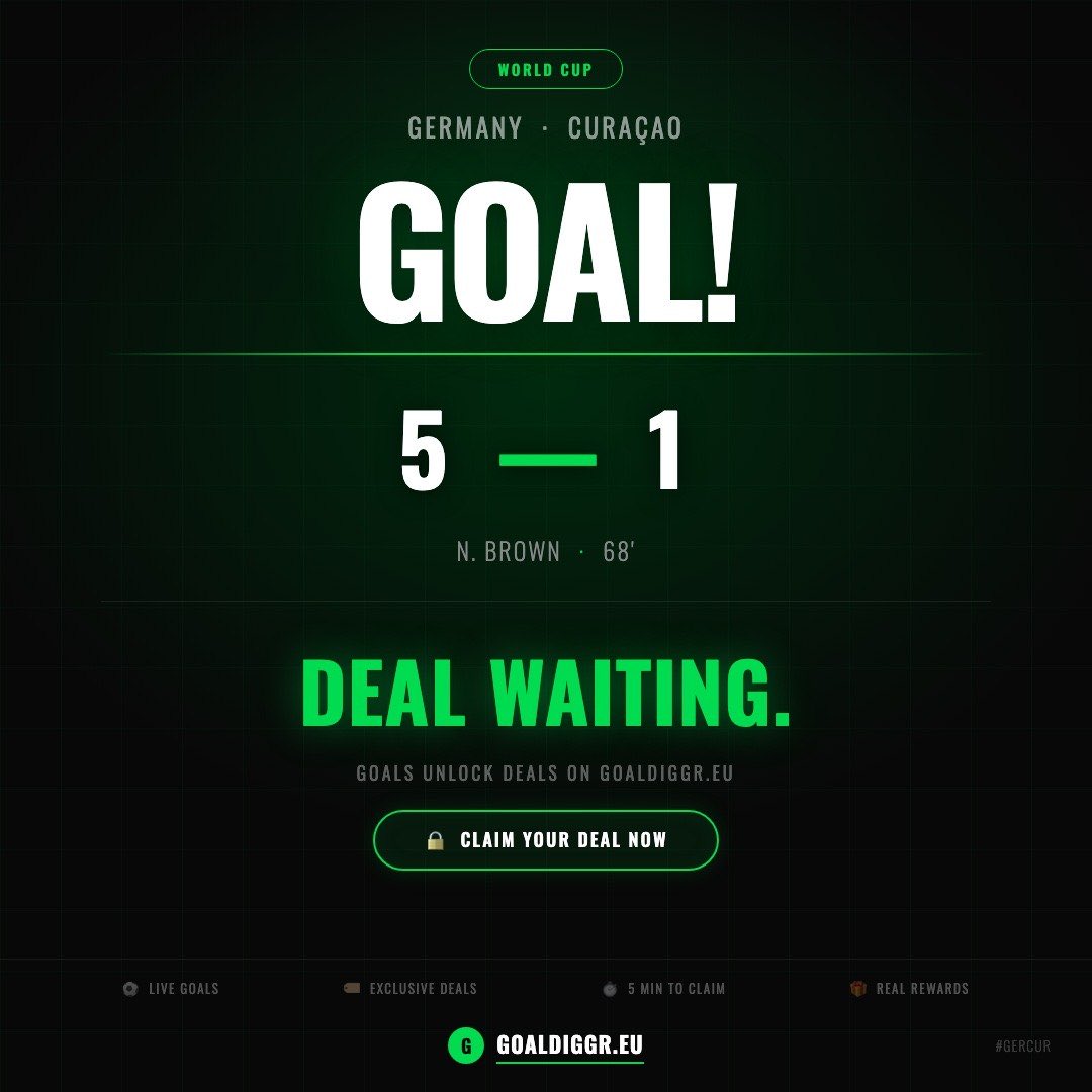 GoaldiggrEU's tweet photo. N. Brown pulls the trigger. Germany 5–1 Curaçao | 68'
And somewhere on https://t.co/rM53n5wbXj, a deal just unlocked.
Limited time. No guarantees. Go look. 🎯 https://t.co/rM53n5wbXj
#WorldCup2026 #GERCUR #goaldiggr #Germany #Curaçao https://t.co/fMtunPud6P