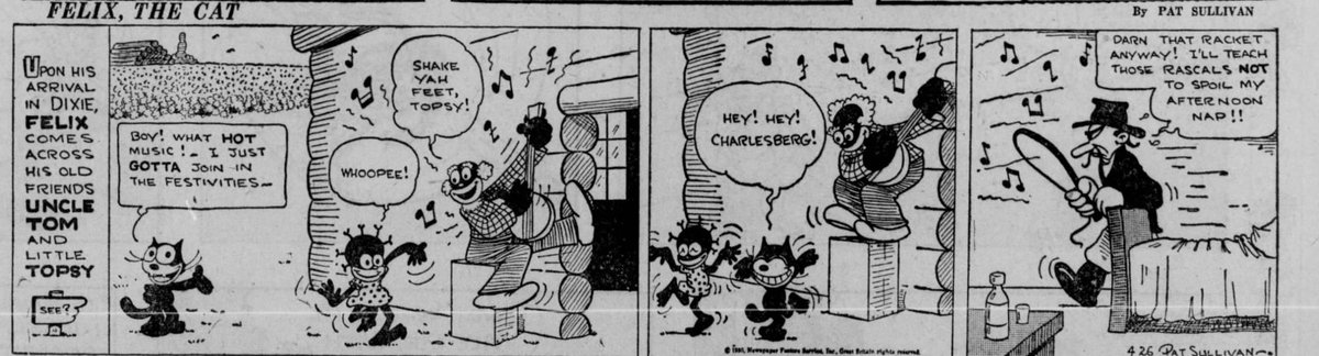 JLW2699's tweet photo. FELIX in DIXIELAND
Oh boy, here we go! 😅 RIP this Twitter account 🤣
…Thanks, Felix!
Felix the Cat in “Uncle Tom’s Crabbin’” by Pat Sullivan Studio (Apr. 24 - 26, 1930)
#FelixTheCat #Dixie #South #Black #Cartoon #Comic #Racism #Cotton #Banjo #Sambo #Minstrel #Whip #White https://t.co/sewz3SCKBJ