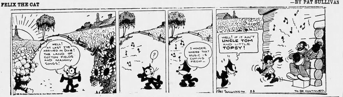 JLW2699's tweet photo. FELIX in DIXIELAND
Oh boy, here we go! 😅 RIP this Twitter account 🤣
…Thanks, Felix!
Felix the Cat in “Uncle Tom’s Crabbin’” by Pat Sullivan Studio (Apr. 24 - 26, 1930)
#FelixTheCat #Dixie #South #Black #Cartoon #Comic #Racism #Cotton #Banjo #Sambo #Minstrel #Whip #White https://t.co/sewz3SCKBJ