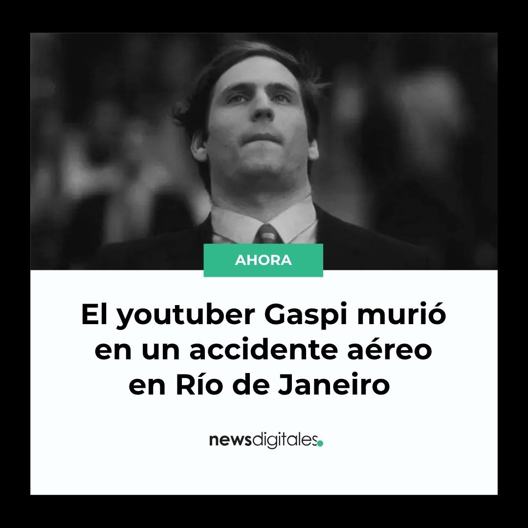 NewsDigitalesAr's tweet photo. ⚫ El youtuber Gaspi murió en un accidente aéreo en Río de Janeiro.

🚁 Las autoridades locales informaron la identidad de las primeras víctimas del siniestro que involucró a dos helicópteros y entre los fallecidos figura el joven creador de contenido argentino, de 23 años. https://t.co/EegPvLIWc5