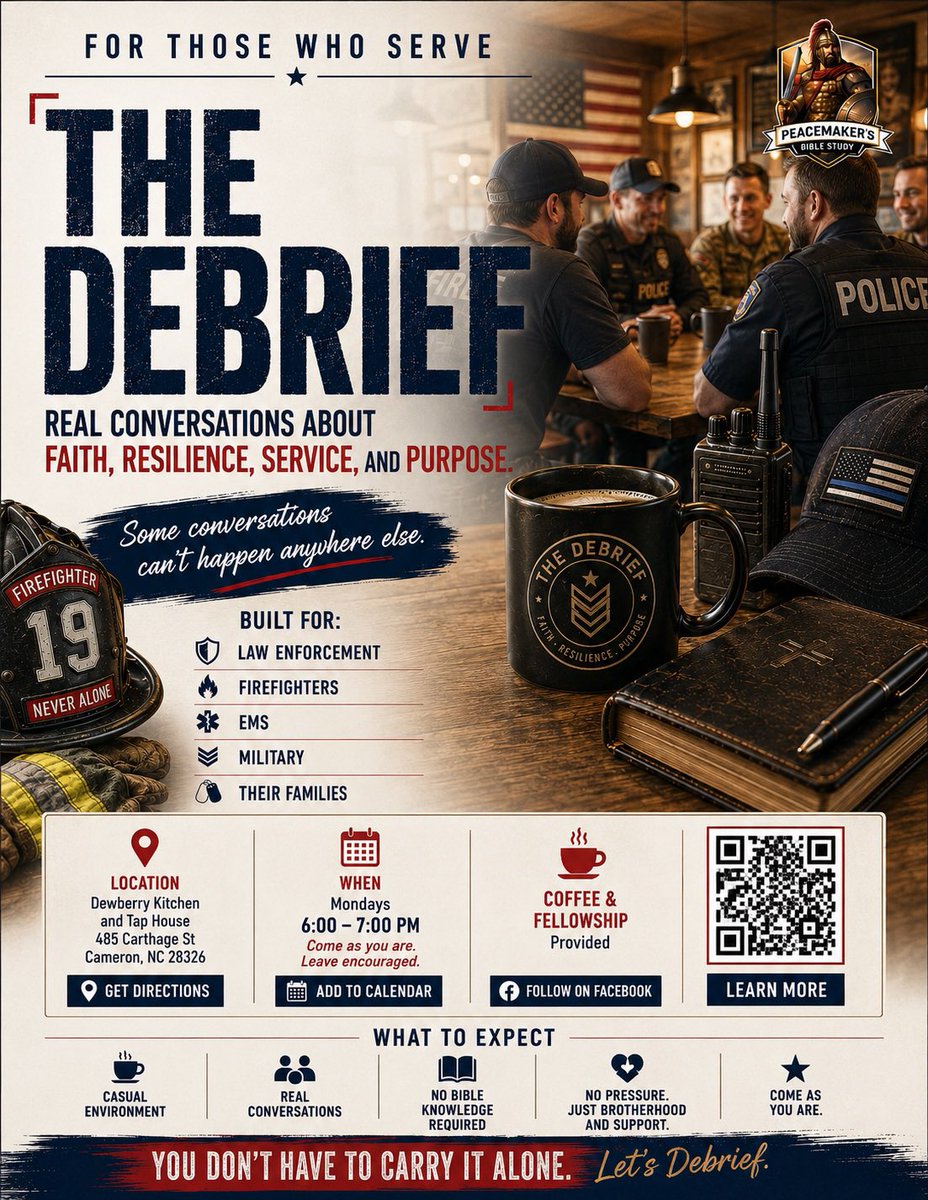peacemakersbib's tweet photo. First Responders, Military, and Veterans join us for a free cup of coffee and great conversation.   Restaurant is not open during meeting. https://t.co/lWQpnnYXvC