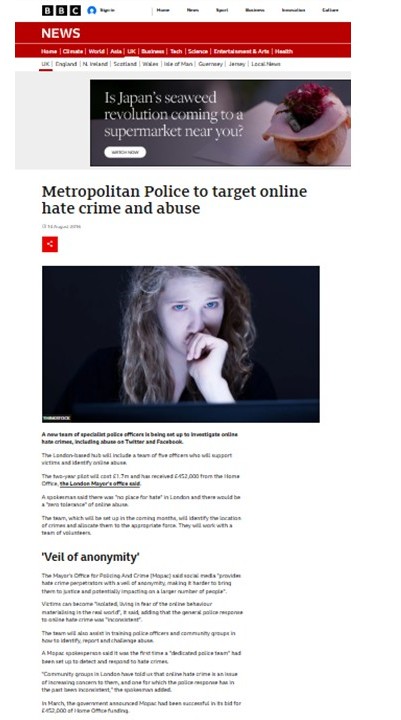 ramitsha's tweet photo. Interestingly, a few months later, in August 2016, the Metropolitan Police announced the creation of a dedicated unit called the “Online Hate Crime Hub” at Scotland Yard. 

The unit was described as a specialised team to identify, investigate and respond to online hate crimes and abuse — particularly on platforms like Twitter and Facebook. It comprised five trained detective officers, including a Detective Inspector and Detective Sergeant, working to identify the location of crimes and allocate them to the appropriate force. Crucially, the unit was also designed to develop links with volunteers who would report both criminal and non-criminal online hate incidents — a community-linked digital volunteer element central to the model. 

The unit was budgeted at £1.7 million over two years, with £452,000 contributed by the Home Office Police Innovation Fund. 

The Hub was formally launched in April 2017 by the Mayor of London and was described at the time as the first dedicated police hub of its kind in the United Kingdom. 

The structural and conceptual parallels with SMCRC — dedicated monitoring team, platform-specific surveillance, trained officers in shifts, community digital volunteers, academic collaboration — are a matter of record. 

6/7 

https://t.co/qCr9SRCeOB 

https://t.co/B5wORizbry 

https://t.co/XkfHcAD8mL 

https://t.co/J5WGvO8rBq 

#SMCRC #DigitalPolicing #OnlineHateCrime #OnlineHateCrimeHub