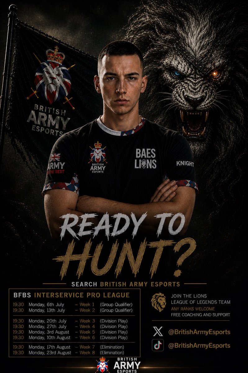 BritArmyesports's tweet photo. July sees the start of the BFBS Inter services Pro League.

To make your mark, join the BAES Discord and cement your place!

https://t.co/ApiOwGI0vT

Open to all serving Soldiers and Officers https://t.co/tTXgTlDXA7