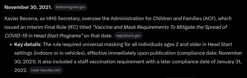 BeckyJohnson222's tweet photo. @SteveHiltonx Don't forget, Steve, that Becerra forced 2-yr olds to wear masks 8 hrs a day! #Masks #Becerra #Mandates
Per GROK: https://t.co/cpevPXzbLt