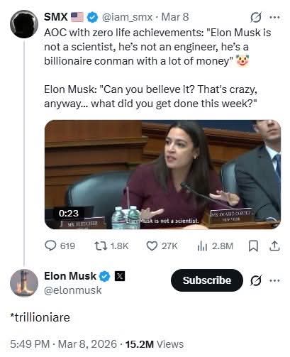 Real_Ames's tweet photo. Imagine criticizing a man's accomplishments, and his response is simply:
"*trillionaire".. 😂😂😂😂 https://t.co/Dg8HEXTEOF