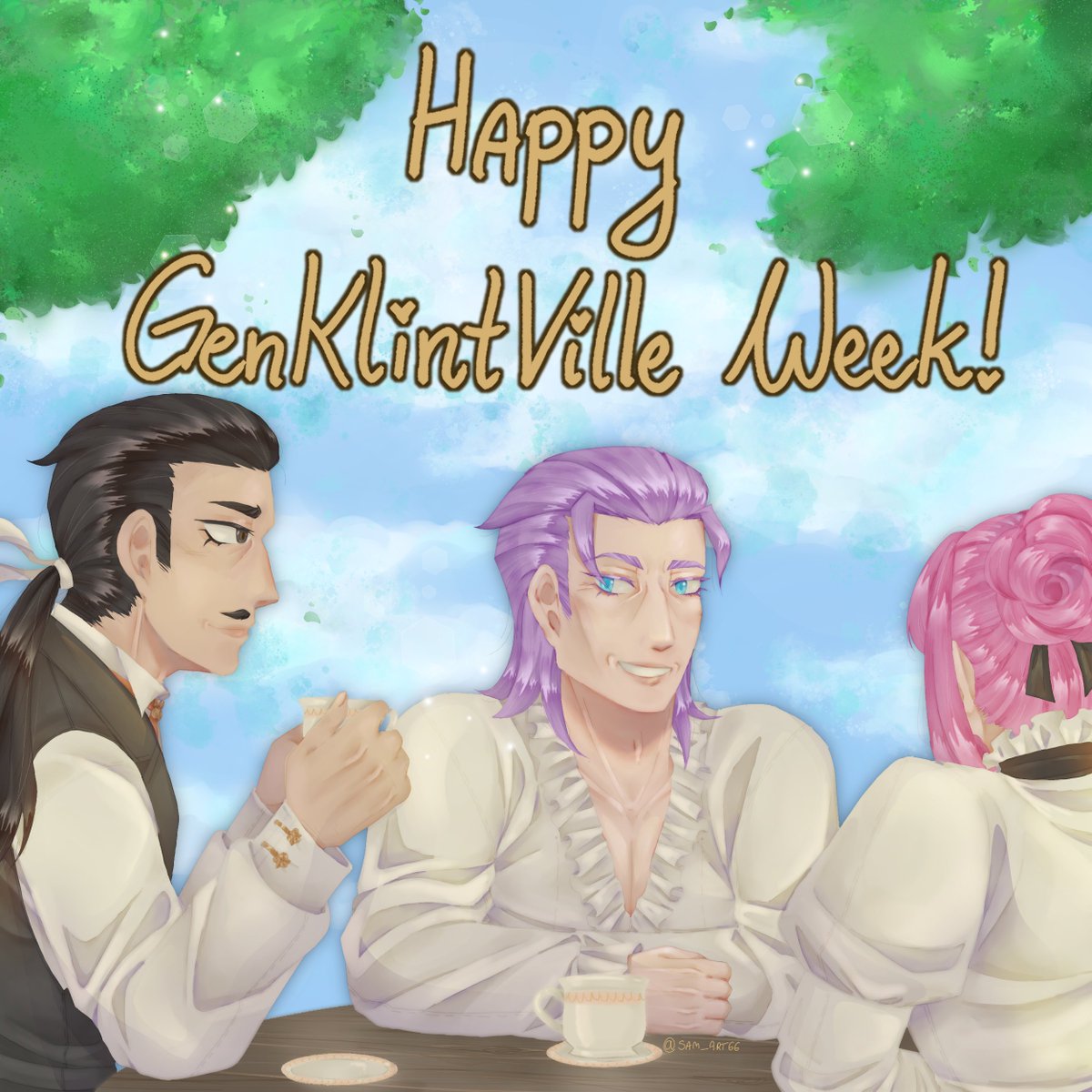 GenklimtW's tweet photo. Welcome to the start of Tea for Three- a GenKlintVille Week!  
Remember to tag #gkvweek2026 in your posts so your work can be shared! 
For convenience you will find the Ao3 collection linked in the replies. We hope you have fun taking tea with us! 🖤♥️❤️ https://t.co/hHvBbtOZwO