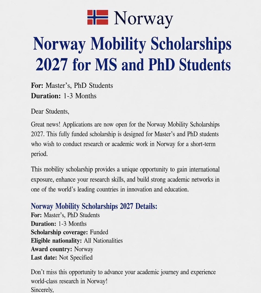 MrsScotty_M's tweet photo. scholarship opportunities carefully selected for you. MSc, PhD and Postdoc 👇🏽 https://t.co/nEp20NHEXS