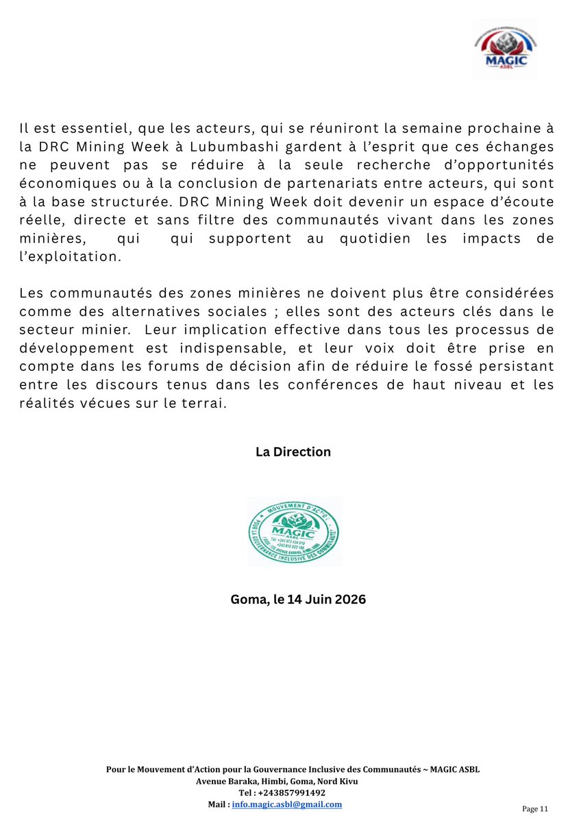 MagicAsbl's tweet photo. Voir la suite…

#USAID #gattrn #IPis #ministeremine 
#usaid #giz, #gattRN, #IPis , #ministeremine , #présidencerdc,#profkande, #gouvLualaba, #sakima , #ministeredeformationprofessionnelleetmétiers, #SAEMAPE, #codeminier , #universitédefribourg https://t.co/Rh0Yzndor4