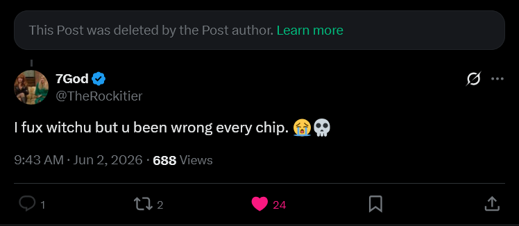 TheRockitier's tweet photo. "This post was deleted by the bitch ass Post author @Decoding_Oz." 🤣#decoder #decoding #sportsbetting #gematria #numerology #betting #picks #sportspicks #Gambling𝕏 https://t.co/moJcEEYTiX