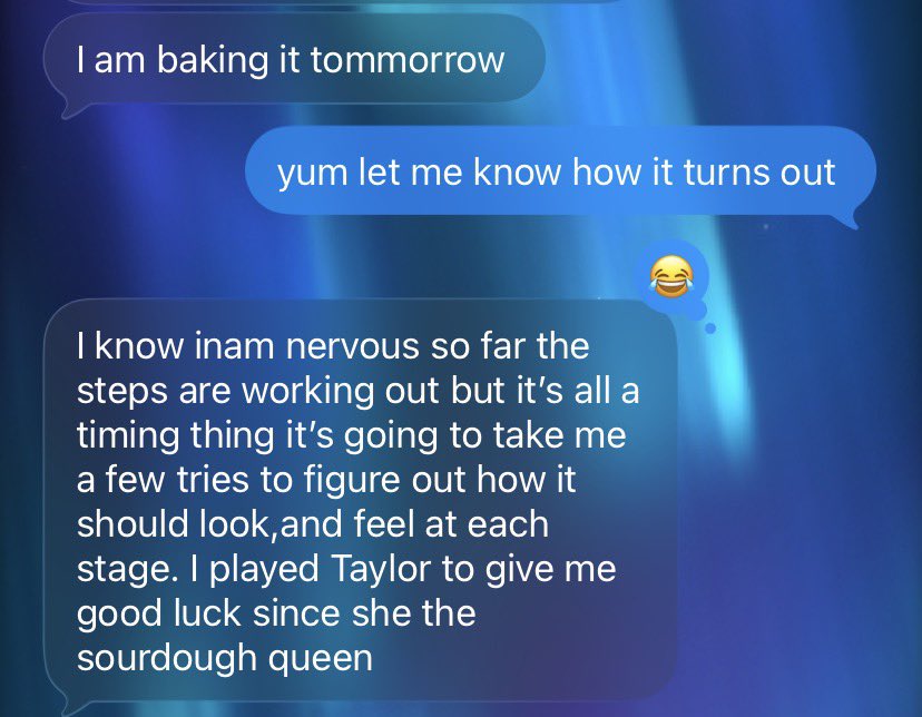 livelaughlem's tweet photo. @erinpen89 taylor inspired my mom to bake her first
sourdough which she named doughphelia 😭 https://t.co/ifyfbgIcsd